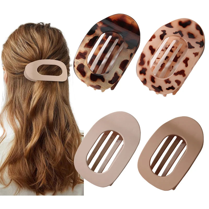Fashion Oval Flat Hair Clips for Women New Design Leopard Large Flat round Claw Clip French Concord Hair Clips Hair Accessories