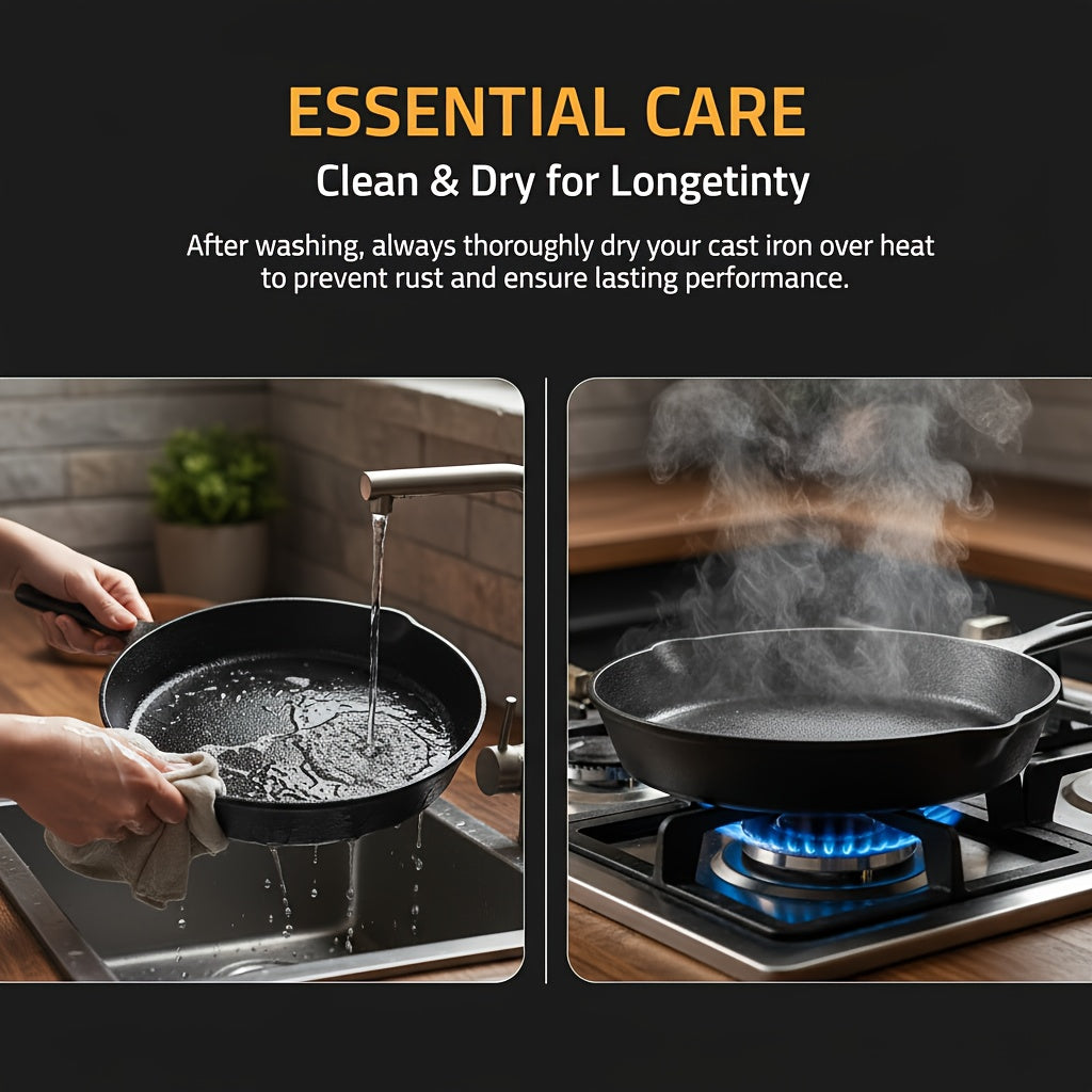 3pcs Cast Iron Skillet Set (6/8/10 Inch) | Heirloom-Grade Sand Casting, Natural Seasoning & Non-Stick Surface | Oven, Grill & Campfire Safe Cookware Suitable for Steak, Cornbread, Cast Iron - Heavy-Duty Skillet Collection