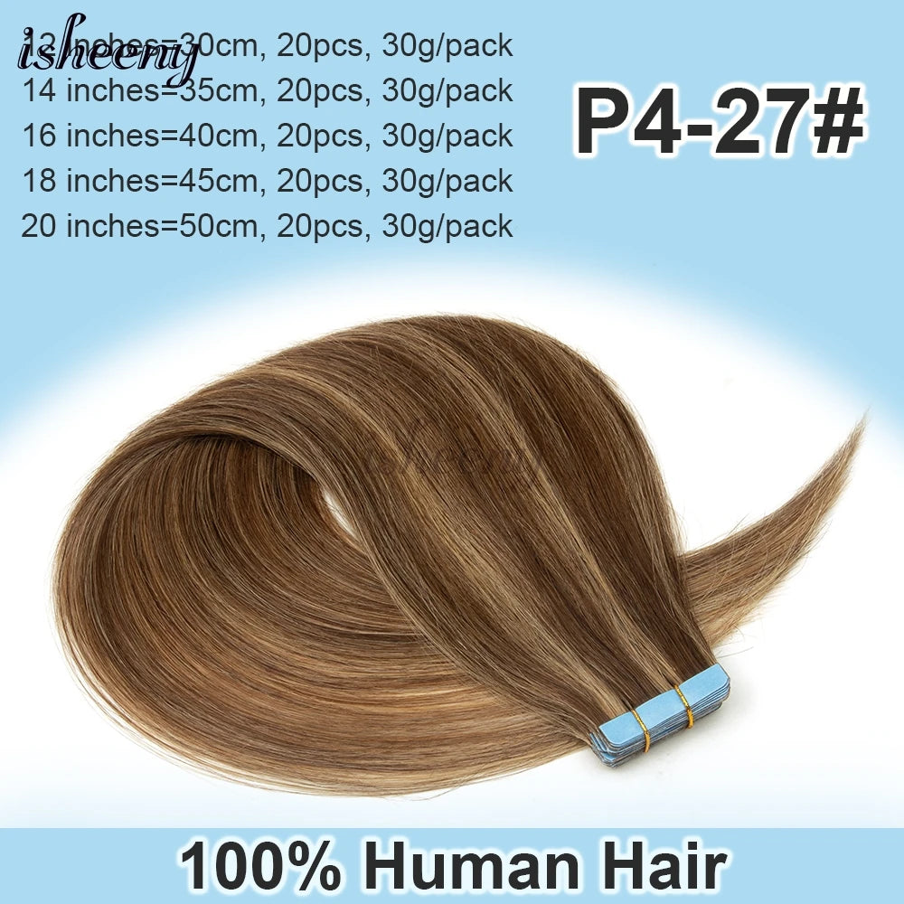P4-27# Invisible Tape in Human Hair Extensions 12-22 inches 20pcs 30g/pack Silky Straight Hair Extensions Easy to Wear - She Vibess By C2P
