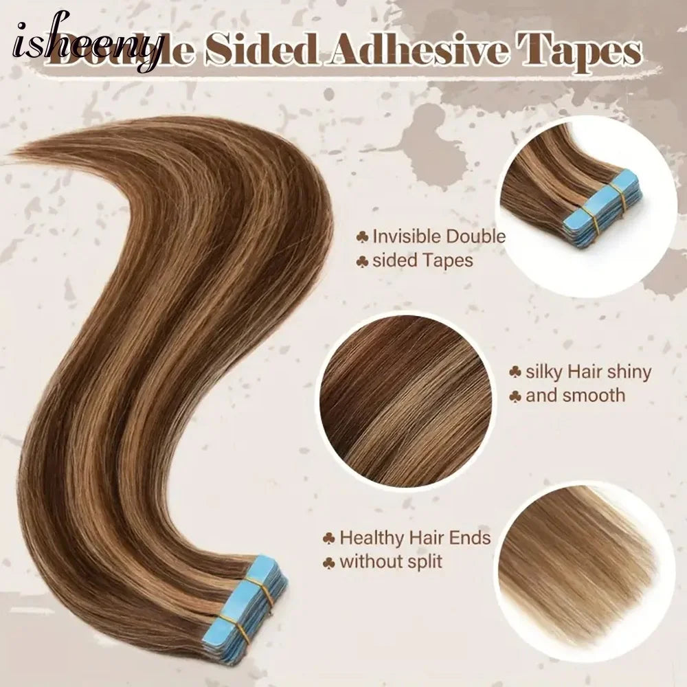 P4-27# Invisible Tape in Human Hair Extensions 12-22 inches 20pcs 30g/pack Silky Straight Hair Extensions Easy to Wear - She Vibess By C2P