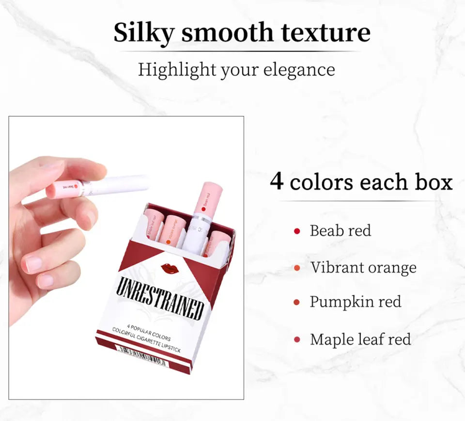 4 pcs/set Cigarette Lipstick Set Long Lasting Lip Glaze Matte Lip Gloss Waterproof Lip Stick Tube Nude Lip Tint Makeup Cosmetics - She Vibess By C2P