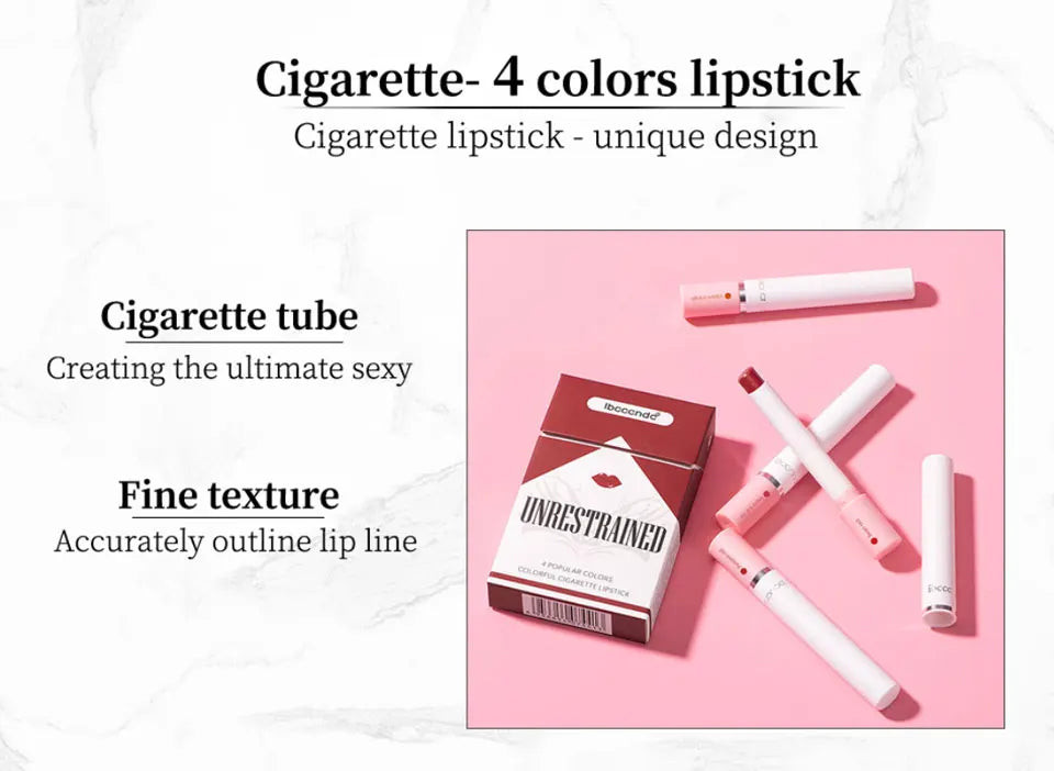 4 pcs/set Cigarette Lipstick Set Long Lasting Lip Glaze Matte Lip Gloss Waterproof Lip Stick Tube Nude Lip Tint Makeup Cosmetics - She Vibess By C2P