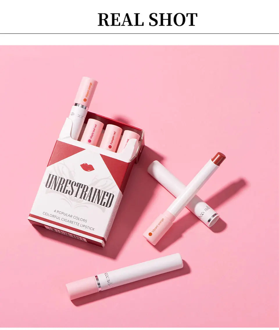 4 pcs/set Cigarette Lipstick Set Long Lasting Lip Glaze Matte Lip Gloss Waterproof Lip Stick Tube Nude Lip Tint Makeup Cosmetics - She Vibess By C2P
