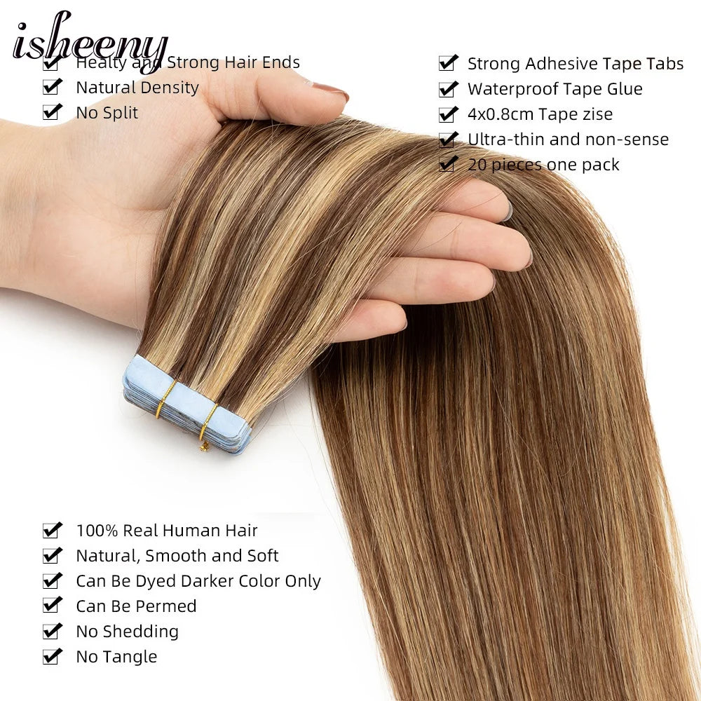 P4-27# Invisible Tape in Human Hair Extensions 12-22 inches 20pcs 30g/pack Silky Straight Hair Extensions Easy to Wear - She Vibess By C2P