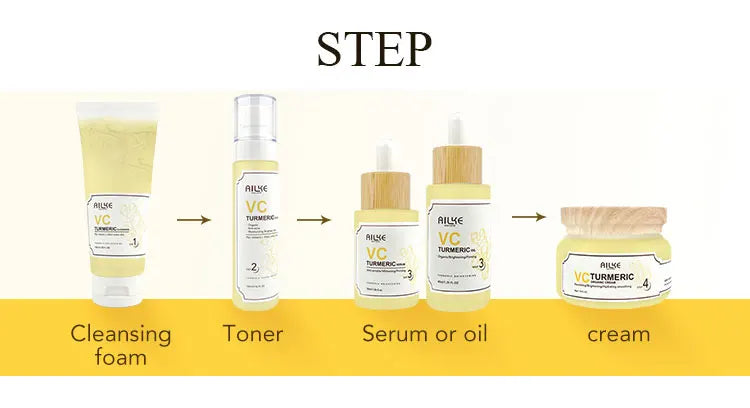 AILKE Turmeric Renew Skin Care Sets Vitamin C Women Facial Organic Anti Acne Whitening Hydrating Firming Korean Face Products - She Vibess By C2P