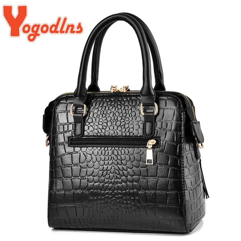 Yogodlns Luxury Crocodile Pattern Handbag Women Winter New PU Leather Tassel Shoulder Bag Brands Design Handle Bag Lady Purse - She Vibess By C2P