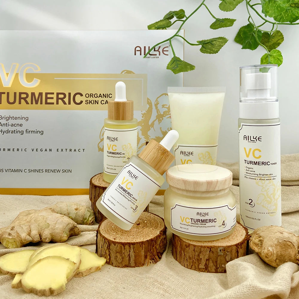 AILKE Turmeric Renew Skin Care Sets Vitamin C Women Facial Organic Anti Acne Whitening Hydrating Firming Korean Face Products - She Vibess By C2P