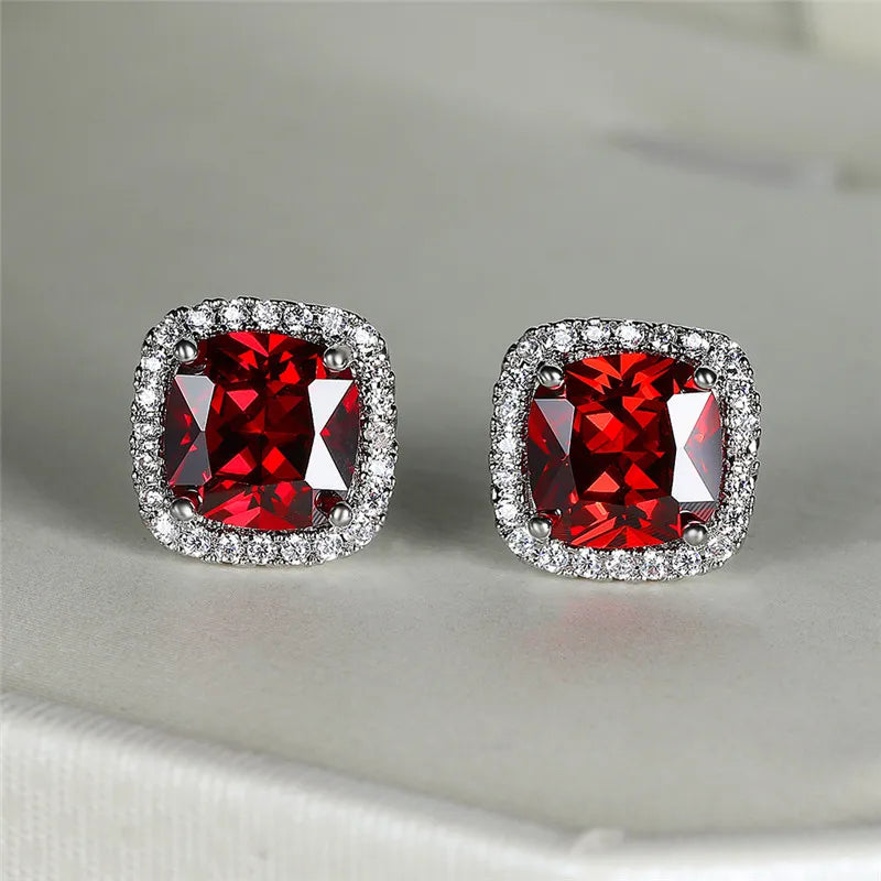 Cute Female's Jewelry Crystal Black Stone Earrings Charm Silver Color Stud Earrings Luxury Square Wedding Earrings For Women - She Vibess By C2P