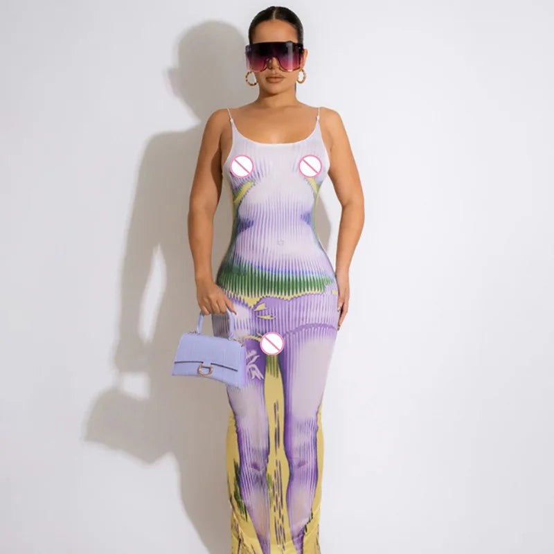 Wholesale Summer Sleeveless Backless Midi Dress Tie Dye Casual Bodycon Dresses Women