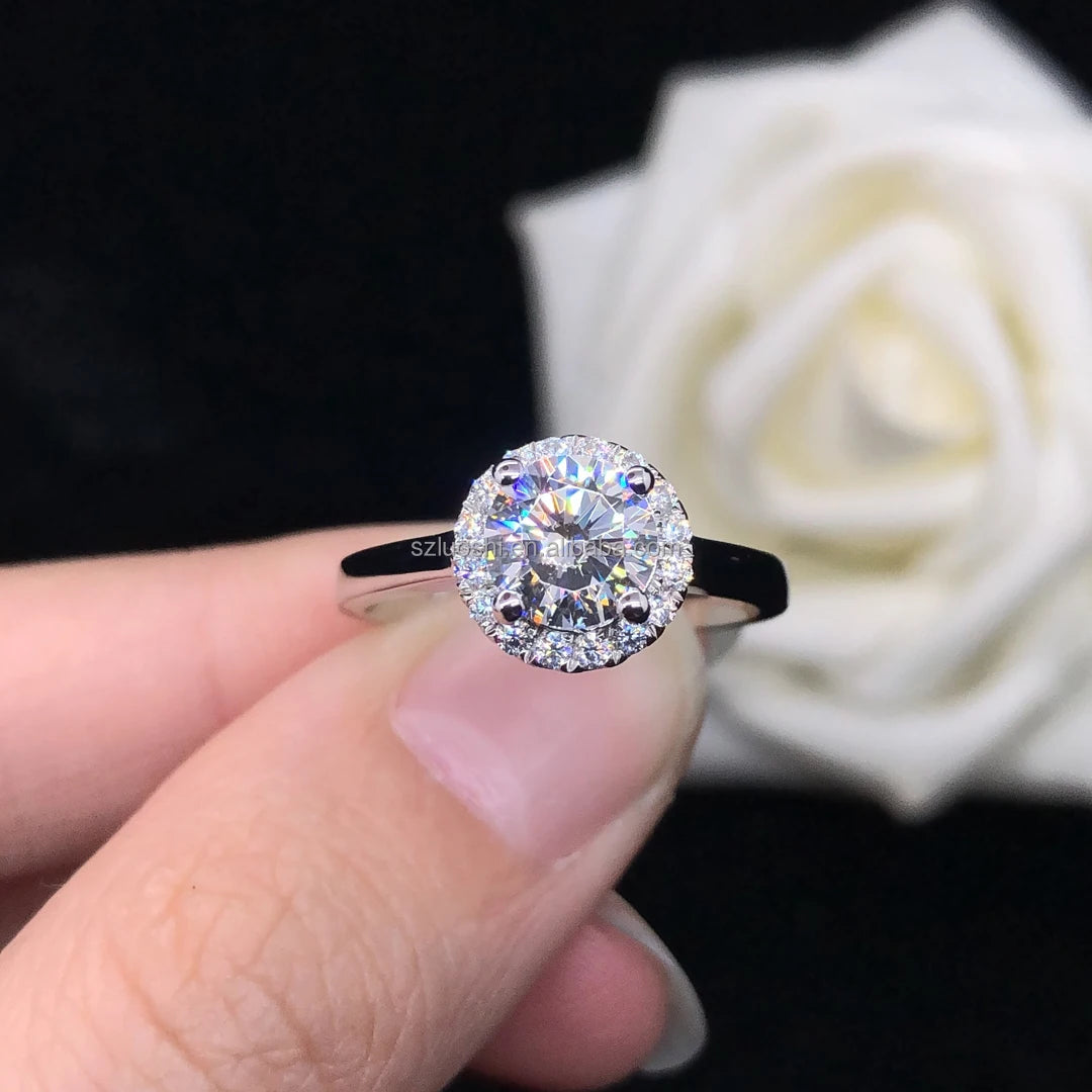 Etsy 925 Sterling Silver 18k Gold Plated 1ct 2ct VVS Moissanite Diamond Halo Cz Cubic Zirconia Engagement Wedding Ring for Women - She Vibess By C2P