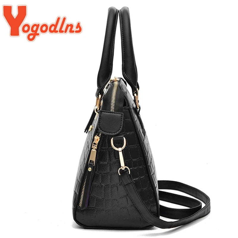 Yogodlns Luxury Crocodile Pattern Handbag Women Winter New PU Leather Tassel Shoulder Bag Brands Design Handle Bag Lady Purse - She Vibess By C2P