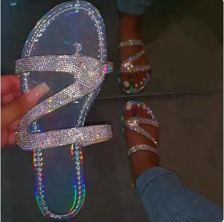 Spring/summer 2024 new sandals women bright diamond casual outdoor travel flip flop beach shoes non-slip durable slippers ms - She Vibess By C2P