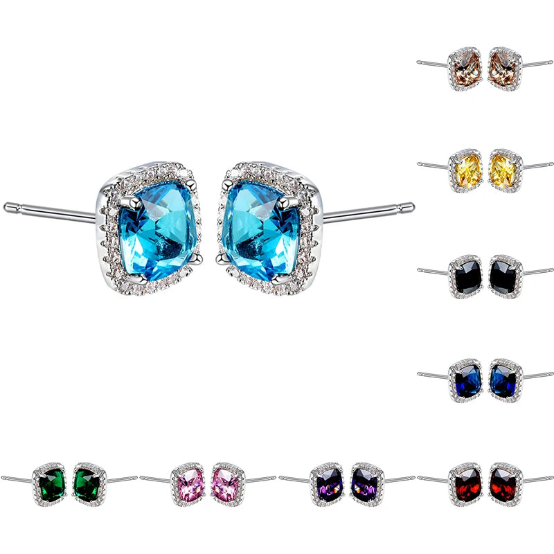 Cute Female's Jewelry Crystal Black Stone Earrings Charm Silver Color Stud Earrings Luxury Square Wedding Earrings For Women - She Vibess By C2P