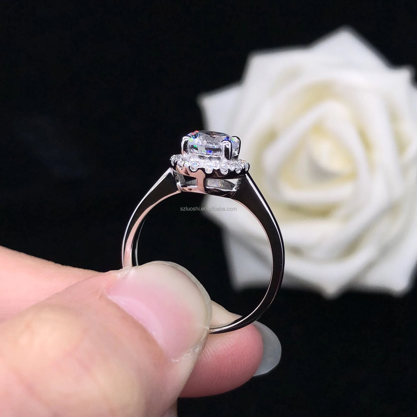 Etsy 925 Sterling Silver 18k Gold Plated 1ct 2ct VVS Moissanite Diamond Halo Cz Cubic Zirconia Engagement Wedding Ring for Women - She Vibess By C2P