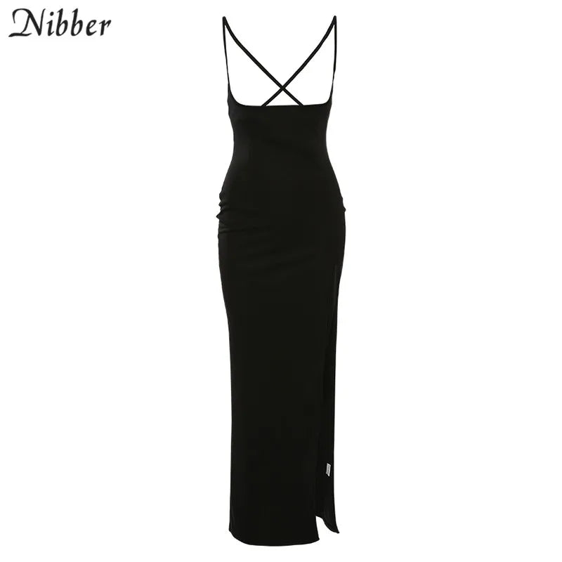 NIBBER black sexy camis dresses women party long dress beach vacation new year 2024 spring summer new slim soft stretch fashion - She Vibess By C2P