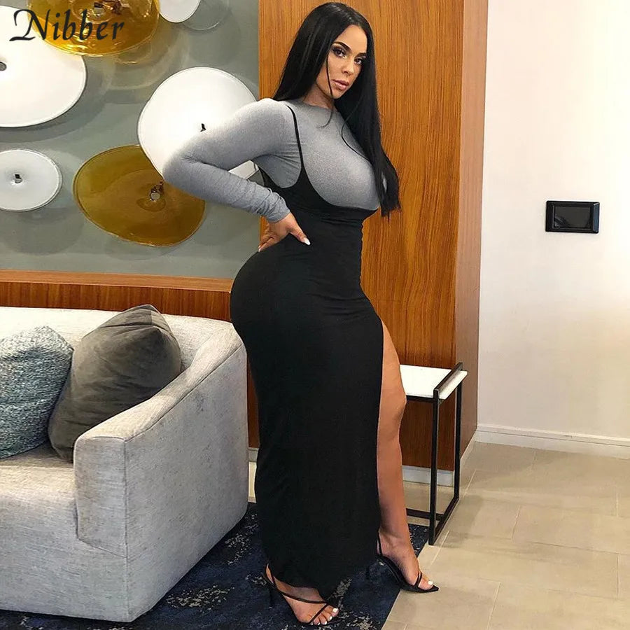 NIBBER black sexy camis dresses women party long dress beach vacation new year 2024 spring summer new slim soft stretch fashion - She Vibess By C2P