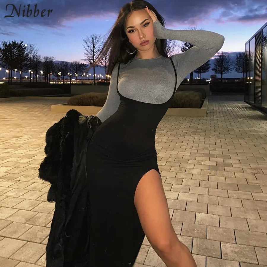 NIBBER black sexy camis dresses women party long dress beach vacation new year 2024 spring summer new slim soft stretch fashion - She Vibess By C2P