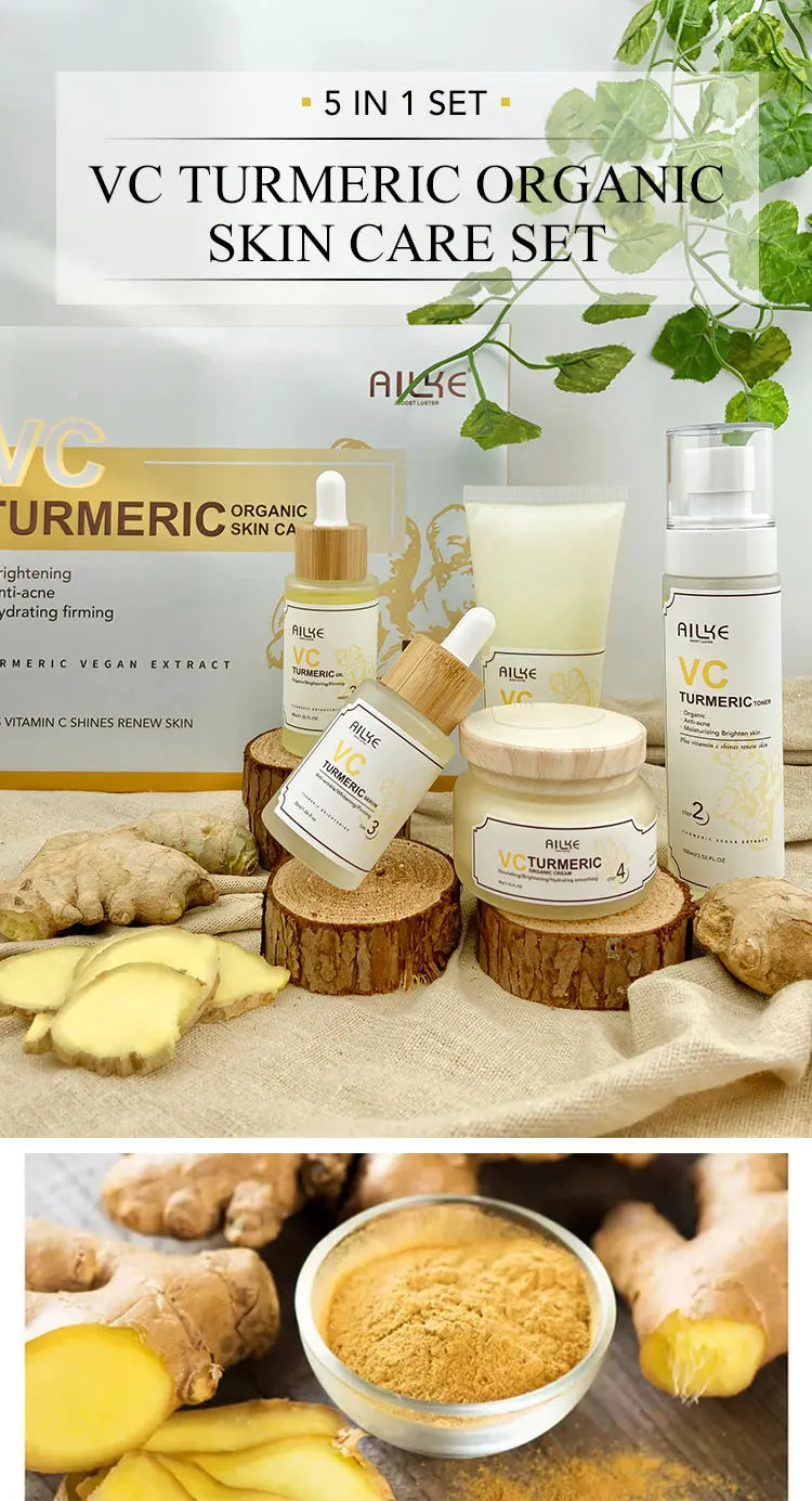 AILKE Turmeric Renew Skin Care Sets Vitamin C Women Facial Organic Anti Acne Whitening Hydrating Firming Korean Face Products - She Vibess By C2P