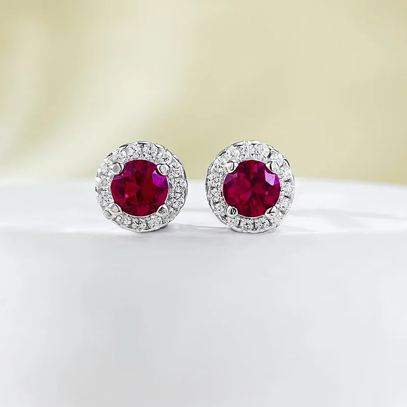 S925 Silver New 4.0mm Round Pigeon Blood Red Earrings Fashionable Commuting Versatile Single Item Wedding Jewelry - She Vibess By C2P