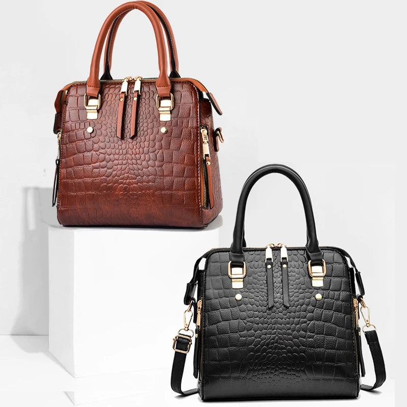 Yogodlns Luxury Crocodile Pattern Handbag Women Winter New PU Leather Tassel Shoulder Bag Brands Design Handle Bag Lady Purse - She Vibess By C2P