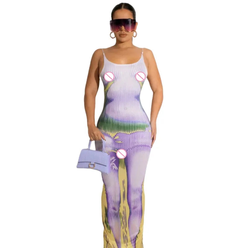 Wholesale Summer Sleeveless Backless Midi Dress Tie Dye Casual Bodycon Dresses Women