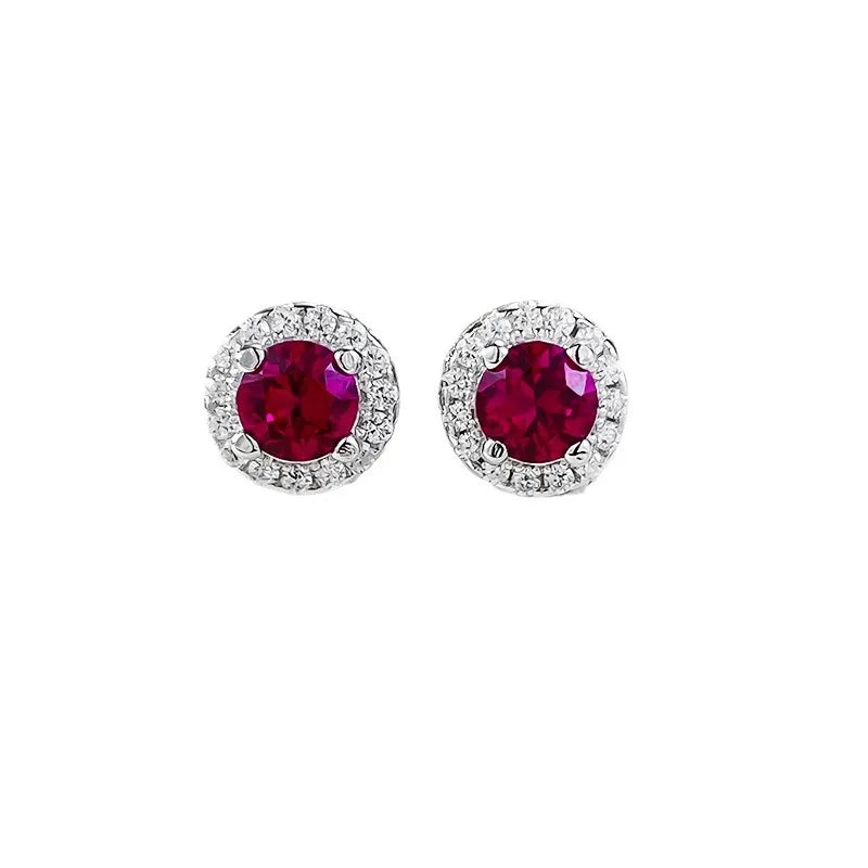 S925 Silver New 4.0mm Round Pigeon Blood Red Earrings Fashionable Commuting Versatile Single Item Wedding Jewelry - She Vibess By C2P