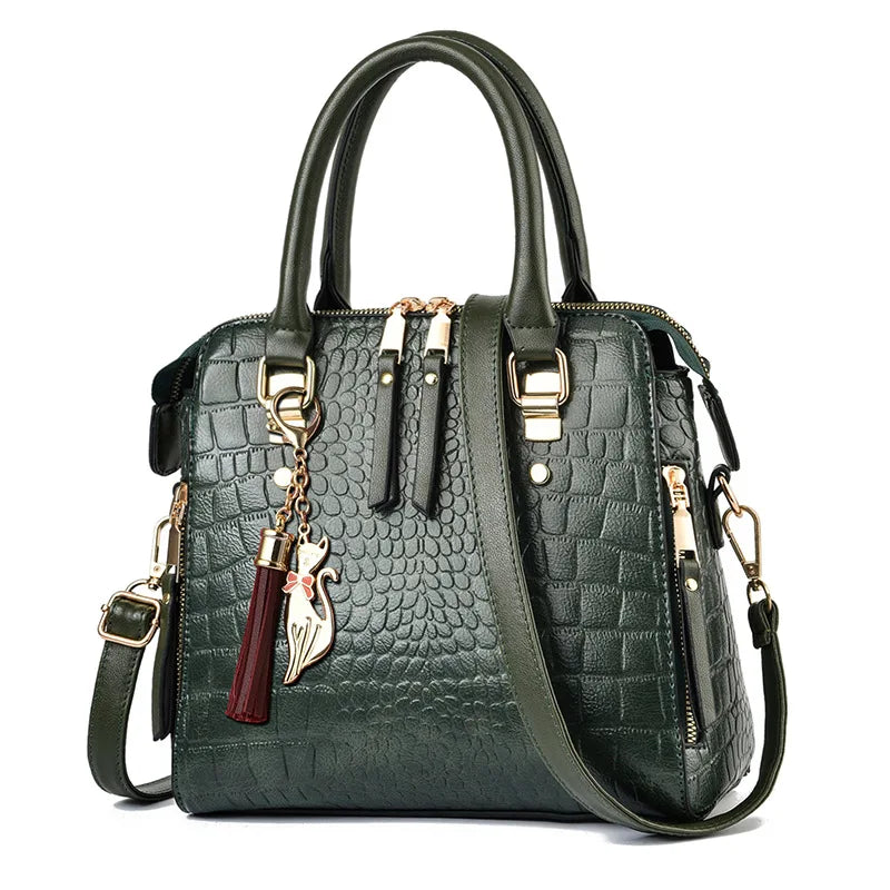 Yogodlns Luxury Crocodile Pattern Handbag Women Winter New PU Leather Tassel Shoulder Bag Brands Design Handle Bag Lady Purse - She Vibess By C2P