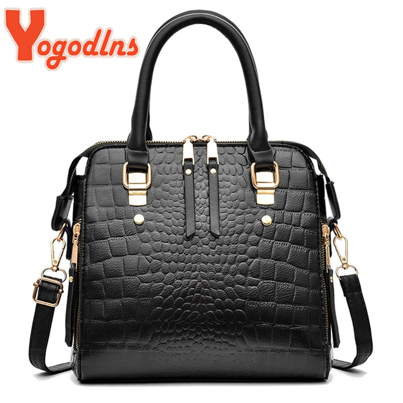 Yogodlns Luxury Crocodile Pattern Handbag Women Winter New PU Leather Tassel Shoulder Bag Brands Design Handle Bag Lady Purse - She Vibess By C2P