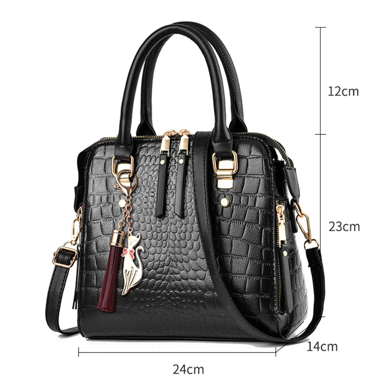 Yogodlns Luxury Crocodile Pattern Handbag Women Winter New PU Leather Tassel Shoulder Bag Brands Design Handle Bag Lady Purse - She Vibess By C2P