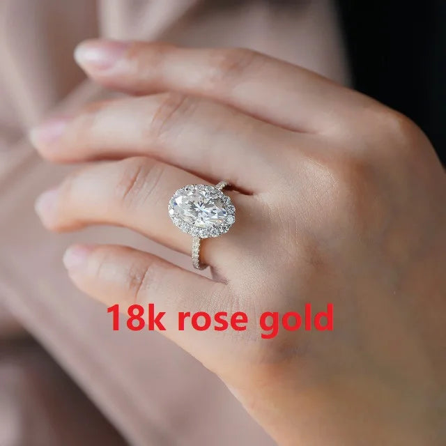 Moissanite Jewelry Ring 8X12mm 4.5 Carat Oval Cut 14K White Gold Halo Rings Engagement Wedding Gift for Woman - She Vibess By C2P
