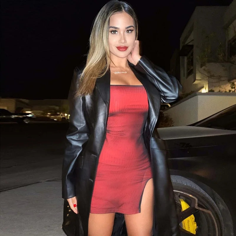 Mesh Double Layer Sexy Skinny Dress Women Sleeveless Party Bodycon 2023 Bandage Elastic Split Trend Clubwear Slim Outfit - She Vibess By C2P