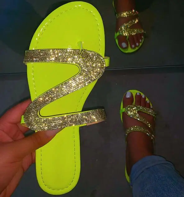 Spring/summer 2024 new sandals women bright diamond casual outdoor travel flip flop beach shoes non-slip durable slippers ms - She Vibess By C2P