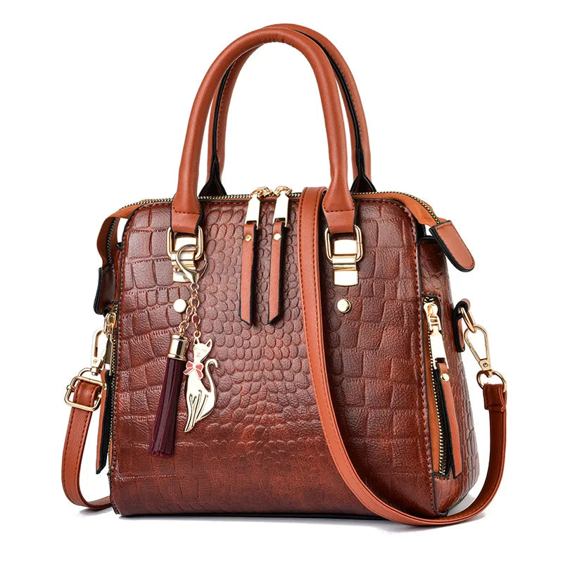 Yogodlns Luxury Crocodile Pattern Handbag Women Winter New PU Leather Tassel Shoulder Bag Brands Design Handle Bag Lady Purse - She Vibess By C2P