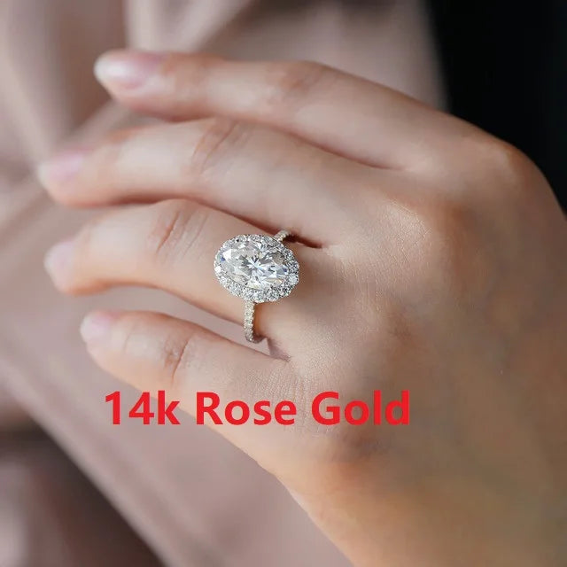 Moissanite Jewelry Ring 8X12mm 4.5 Carat Oval Cut 14K White Gold Halo Rings Engagement Wedding Gift for Woman - She Vibess By C2P