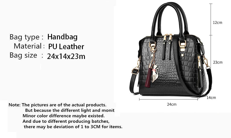 Yogodlns Luxury Crocodile Pattern Handbag Women Winter New PU Leather Tassel Shoulder Bag Brands Design Handle Bag Lady Purse - She Vibess By C2P