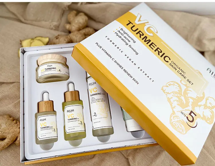 AILKE Turmeric Renew Skin Care Sets Vitamin C Women Facial Organic Anti Acne Whitening Hydrating Firming Korean Face Products - She Vibess By C2P