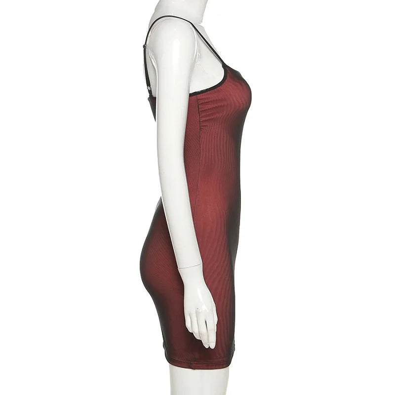 Mesh Double Layer Sexy Skinny Dress Women Sleeveless Party Bodycon 2023 Bandage Elastic Split Trend Clubwear Slim Outfit - She Vibess By C2P