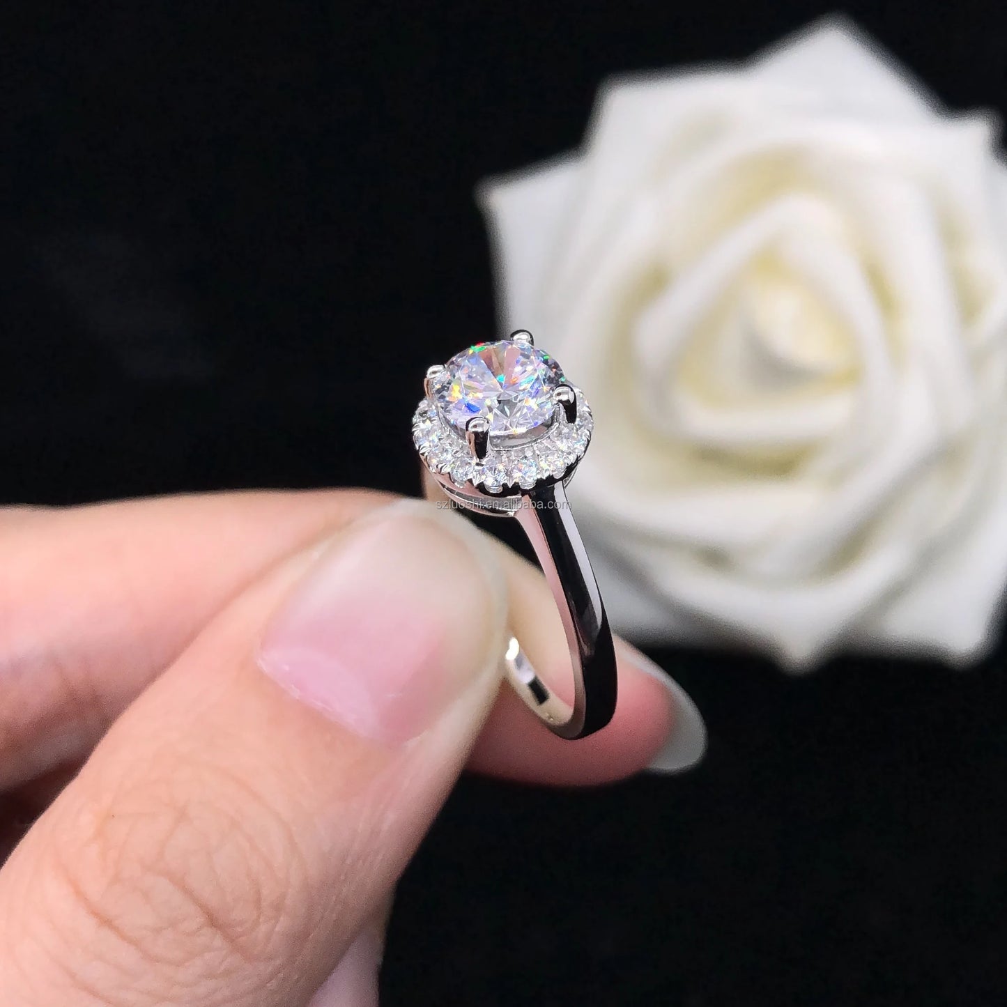 Etsy 925 Sterling Silver 18k Gold Plated 1ct 2ct VVS Moissanite Diamond Halo Cz Cubic Zirconia Engagement Wedding Ring for Women - She Vibess By C2P