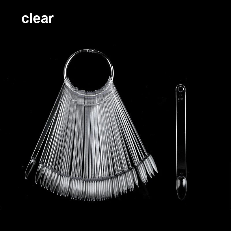 50Pcs Nail Swatch Sticks with Ring, Fan Shape Nail Art Polish Display Tips, False Nail Sample Practice Sticks - She Vibess By C2P