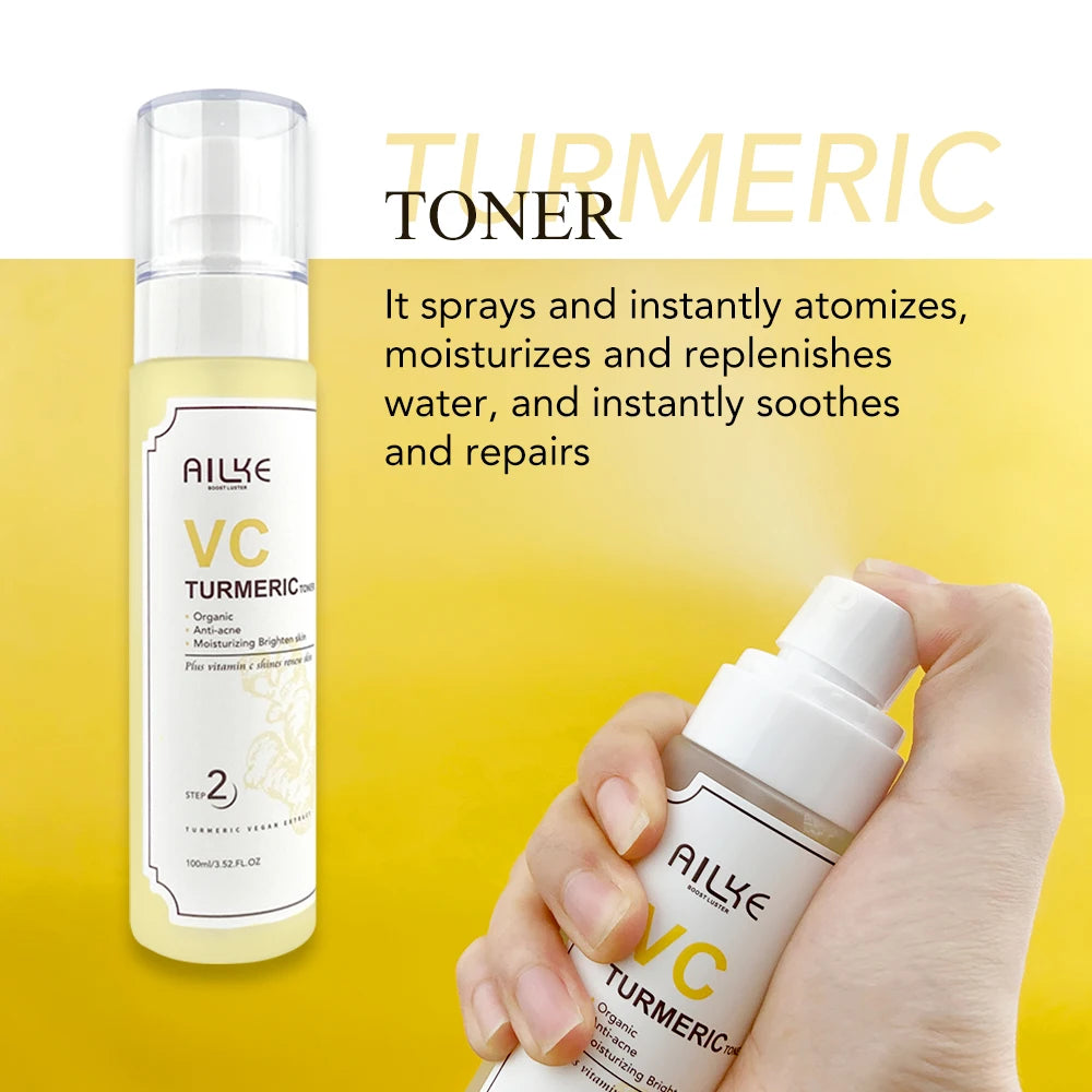 AILKE Turmeric Renew Skin Care Sets Vitamin C Women Facial Organic Anti Acne Whitening Hydrating Firming Korean Face Products - She Vibess By C2P