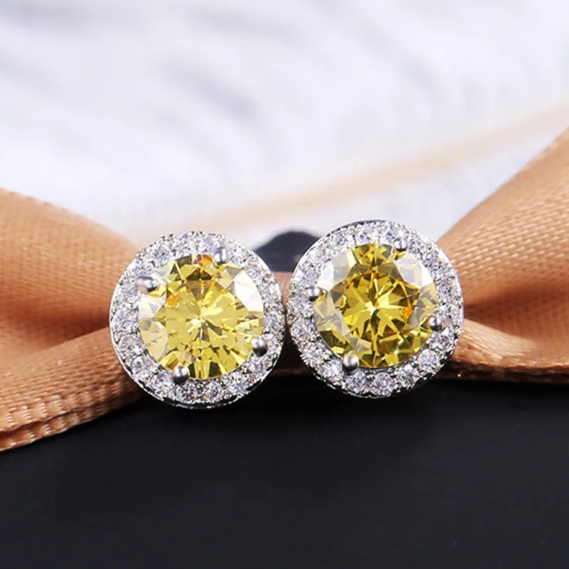Huitan Classic Round Cubic Zirconia Prong Setting Women's Stud Earring 6 Color Delicate Wedding Engagement Evening Party Jewelry - She Vibess By C2P