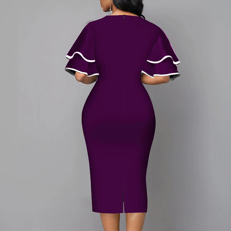 Elegant Women Dress 2021 Summer Fashion V Neck Short Sleeve Sexy Slim Dress Vintage Patchwork Casual Lady Party Dresses Vestido - She Vibess By C2P