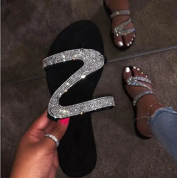 Spring/summer 2024 new sandals women bright diamond casual outdoor travel flip flop beach shoes non-slip durable slippers ms - She Vibess By C2P