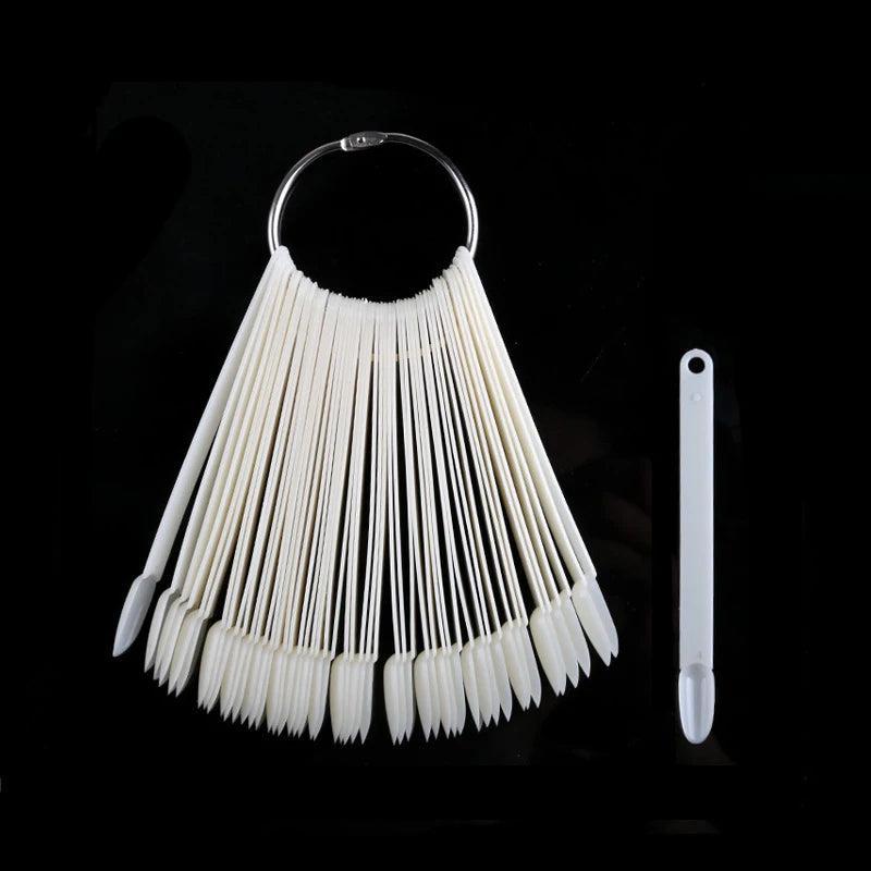 50Pcs Nail Swatch Sticks with Ring, Fan Shape Nail Art Polish Display Tips, False Nail Sample Practice Sticks - She Vibess By C2P