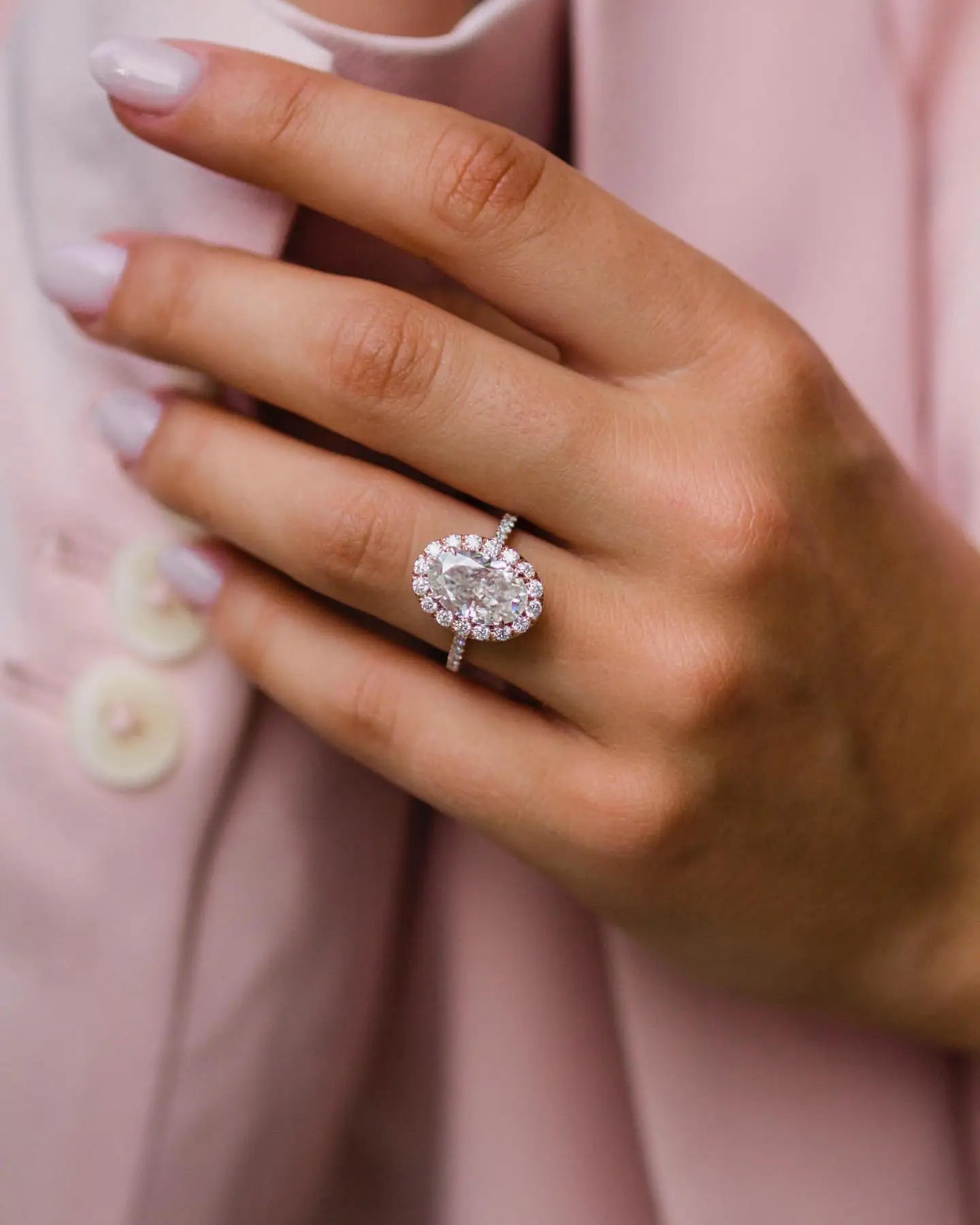Moissanite Jewelry Ring 8X12mm 4.5 Carat Oval Cut 14K White Gold Halo Rings Engagement Wedding Gift for Woman - She Vibess By C2P