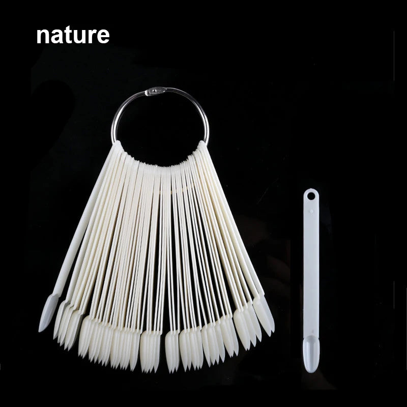 50Pcs Nail Swatch Sticks with Ring, Fan Shape Nail Art Polish Display Tips, False Nail Sample Practice Sticks - She Vibess By C2P