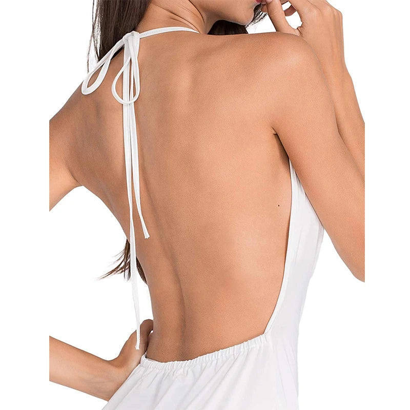 CDJLFH 2019 Summer Off Shoulder Casual Sleeveless Women Dresses Black White Backless V Neck Elegant Holiday Club Mini Dress - She Vibess By C2P