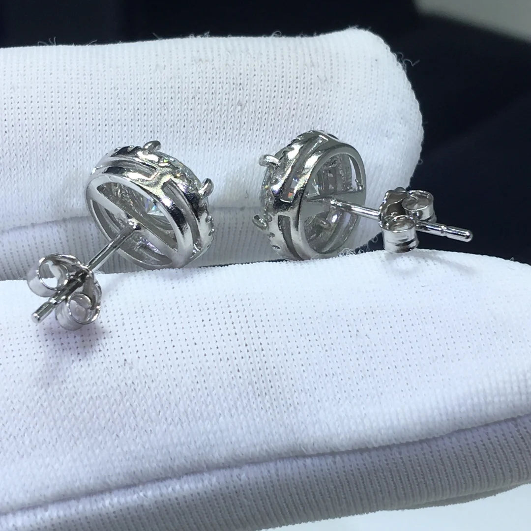 Classic 9K White Gold Total 4 ct Round Brilliant Cut Pass Diamond Tester D Color Moissanite Wedding Stud Earrings Women Jewelry - She Vibess By C2P