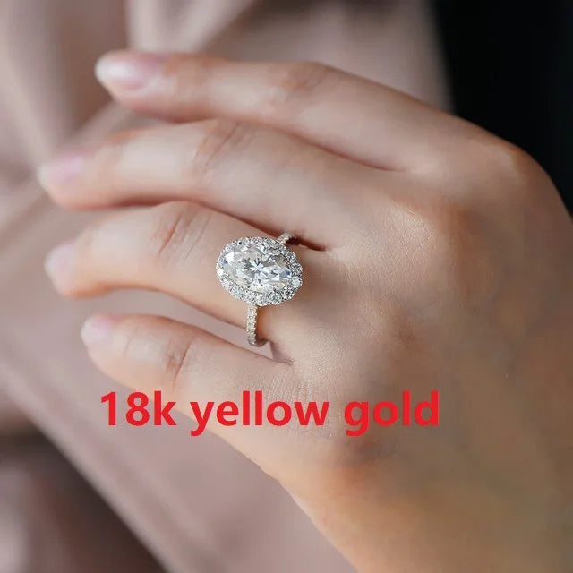 Moissanite Jewelry Ring 8X12mm 4.5 Carat Oval Cut 14K White Gold Halo Rings Engagement Wedding Gift for Woman - She Vibess By C2P