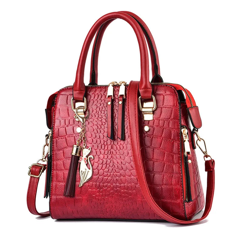 Yogodlns Luxury Crocodile Pattern Handbag Women Winter New PU Leather Tassel Shoulder Bag Brands Design Handle Bag Lady Purse - She Vibess By C2P